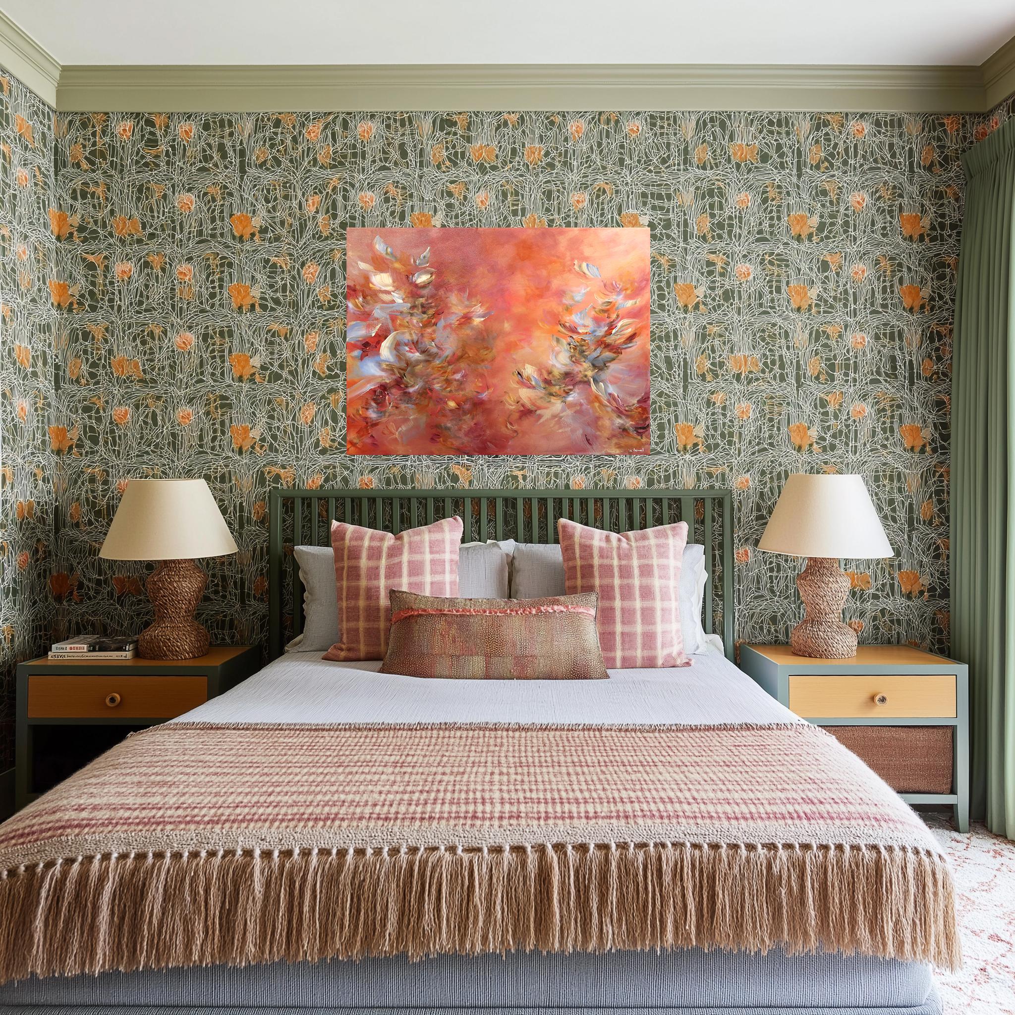 Venus - Ätherische abstrakte Blumenmalerei in Blush, Koralle und Gold – Painting von Vè Boisvert