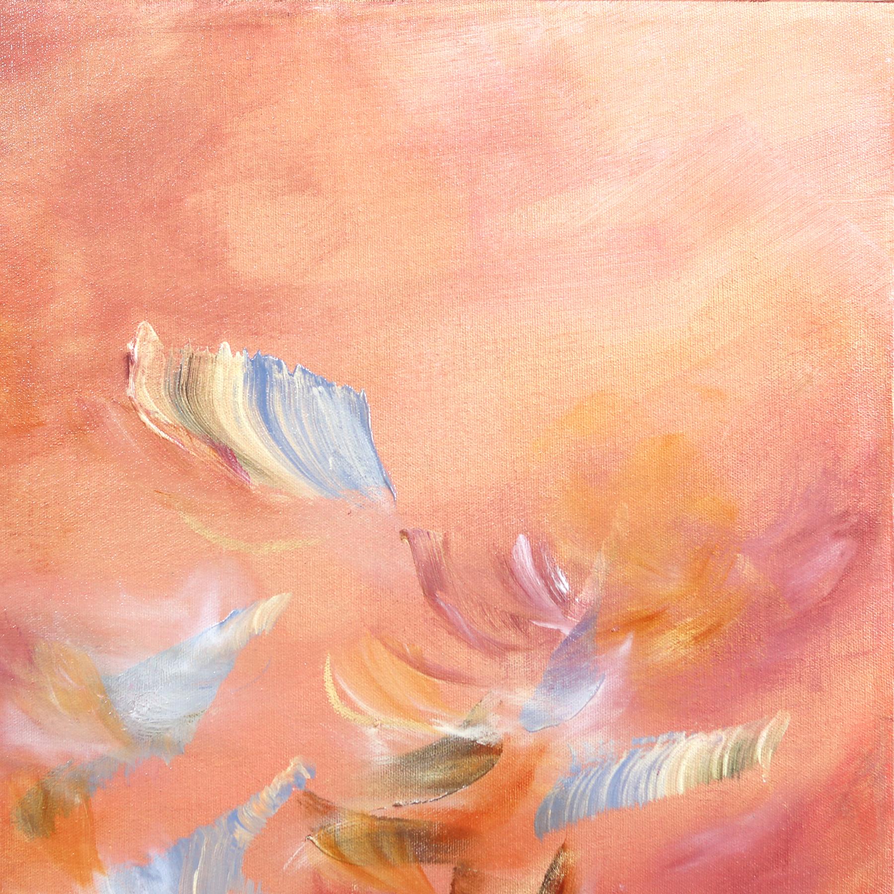 Venus - Ätherische abstrakte Blumenmalerei in Blush, Koralle und Gold im Angebot 1