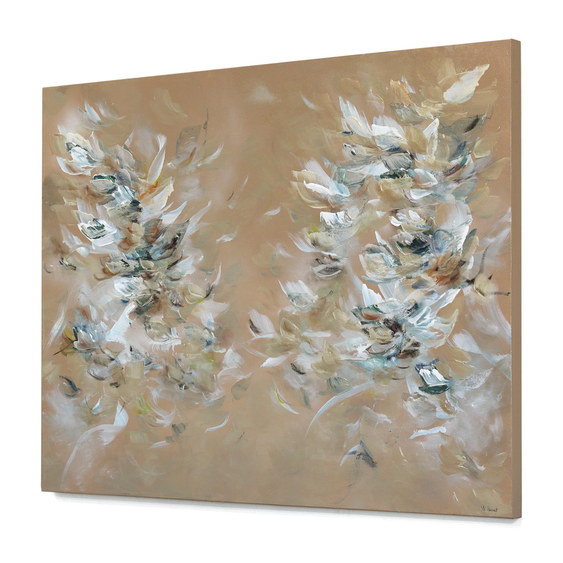 Vagues de liberté - Peinture acrylique abstraite à la texture dorée et florale en vente 1