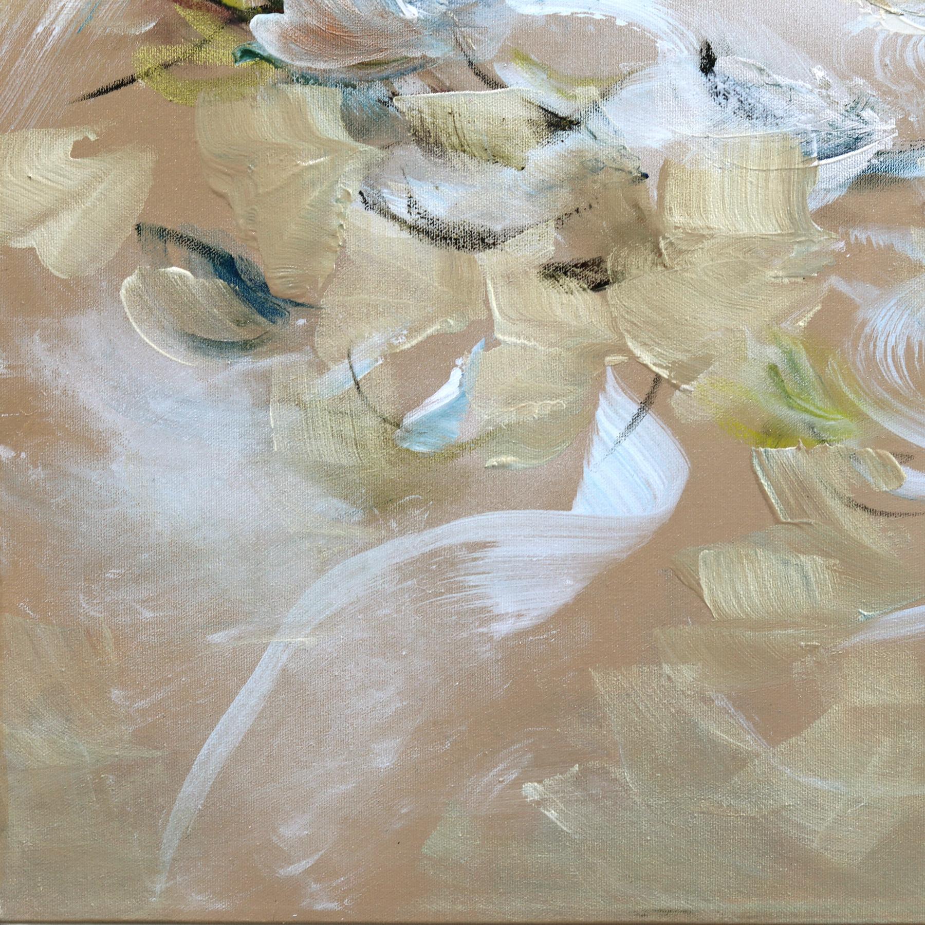 Vagues de liberté - Peinture acrylique abstraite à la texture dorée et florale en vente 4