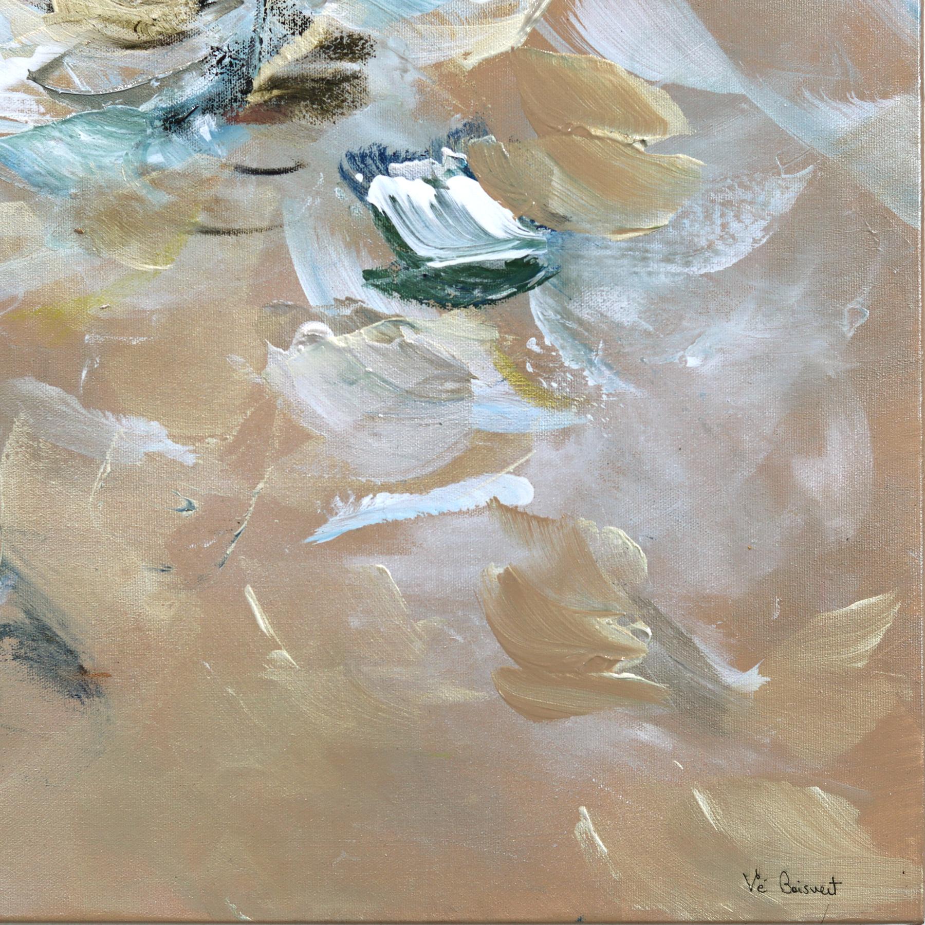 Vagues de liberté - Peinture acrylique abstraite à la texture dorée et florale en vente 5