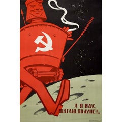 Original Soviet poster - Walking on the Moon Lunokhod Lunar Rover