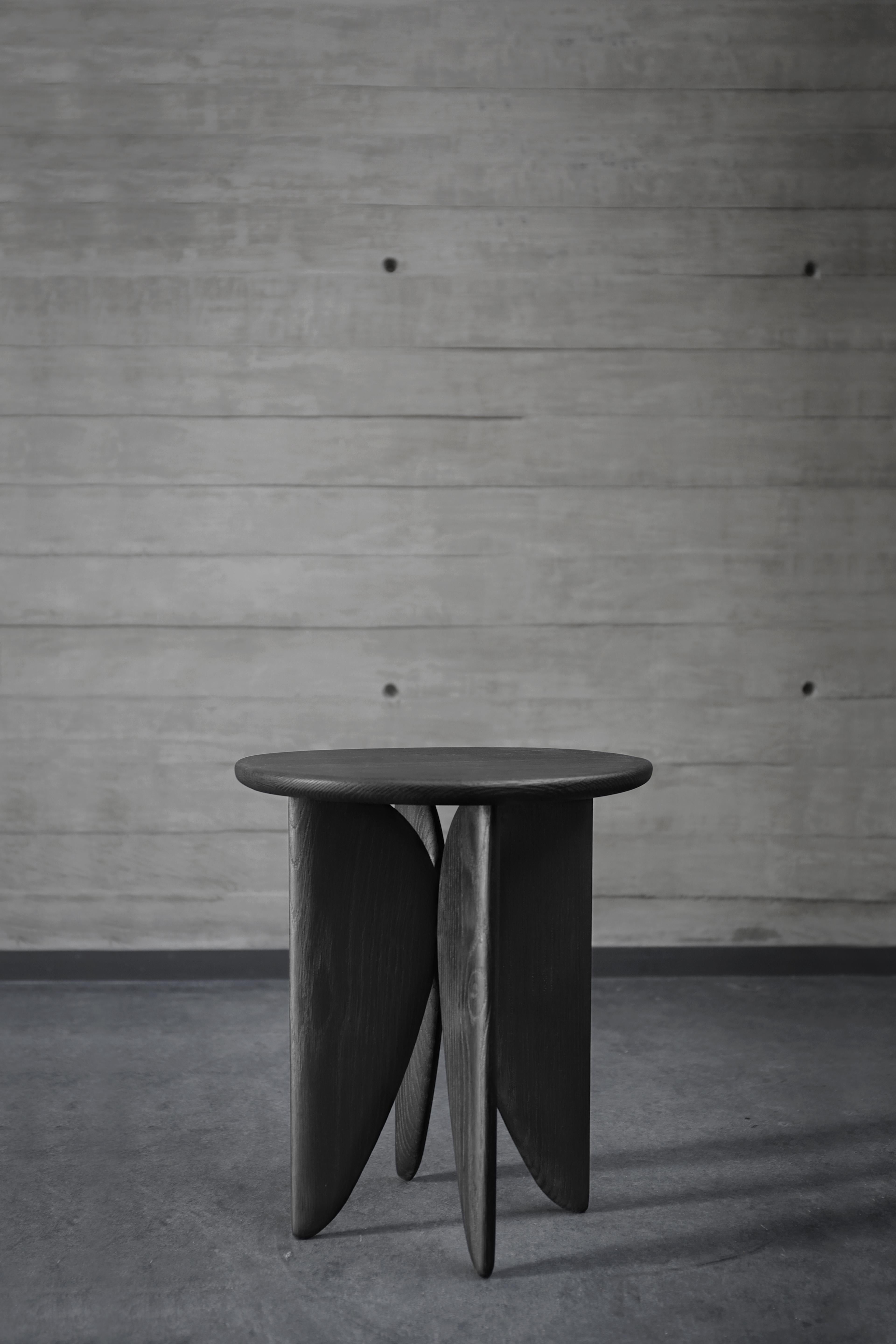 Mid-Century Modern Noviembre V Stool, Side Table inspired in Burned Oak Wood by Joel Escalona For Sale