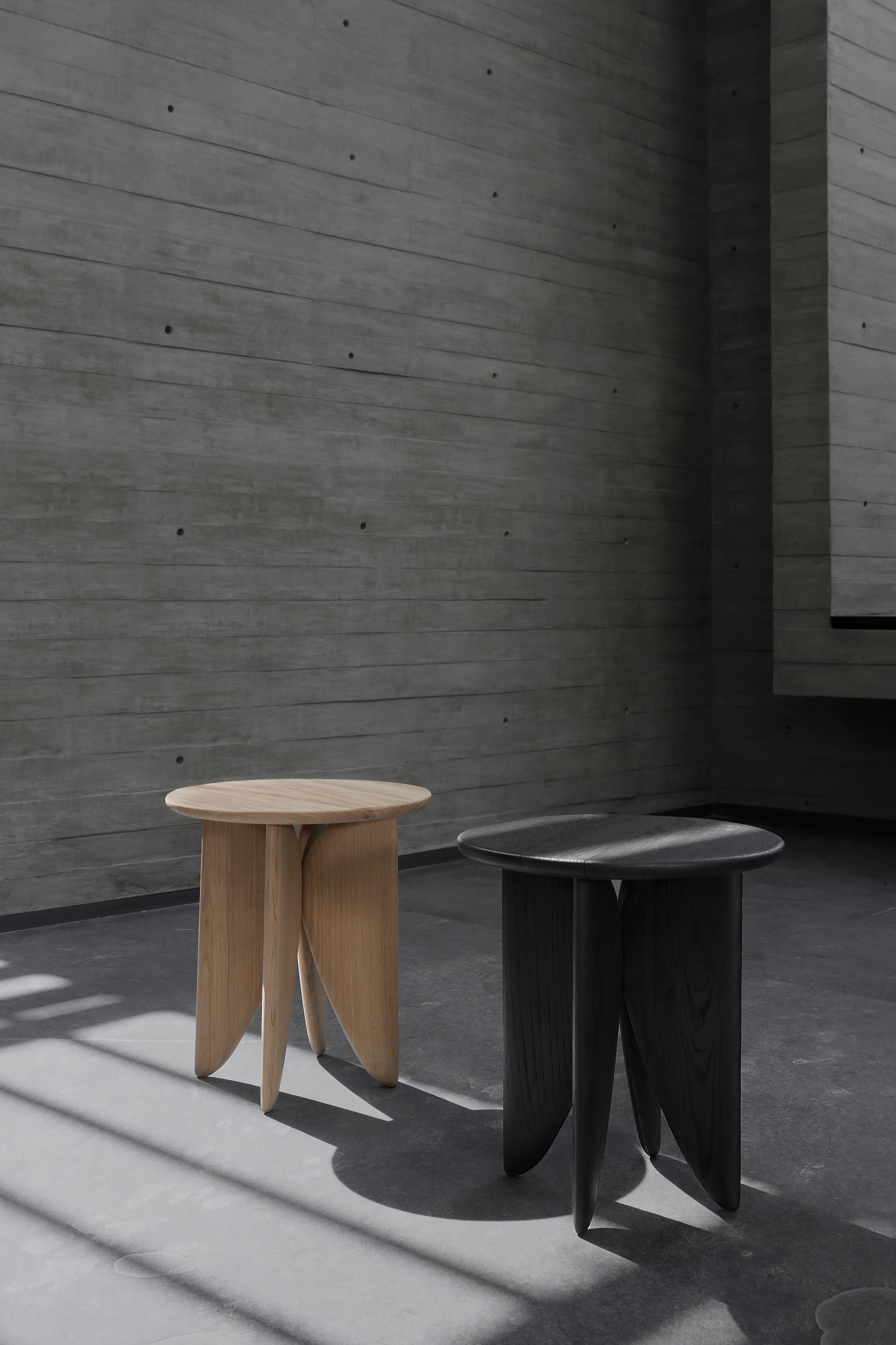 Mexican Noviembre V Stool, Side Table inspired in Burned Oak Wood by Joel Escalona For Sale