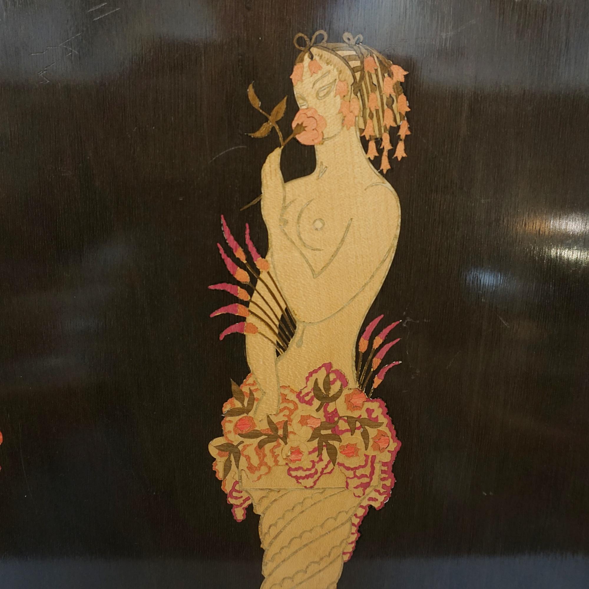 French 'V' by Erté (Romain de Tirtoff) Marquetry Panel For Sale