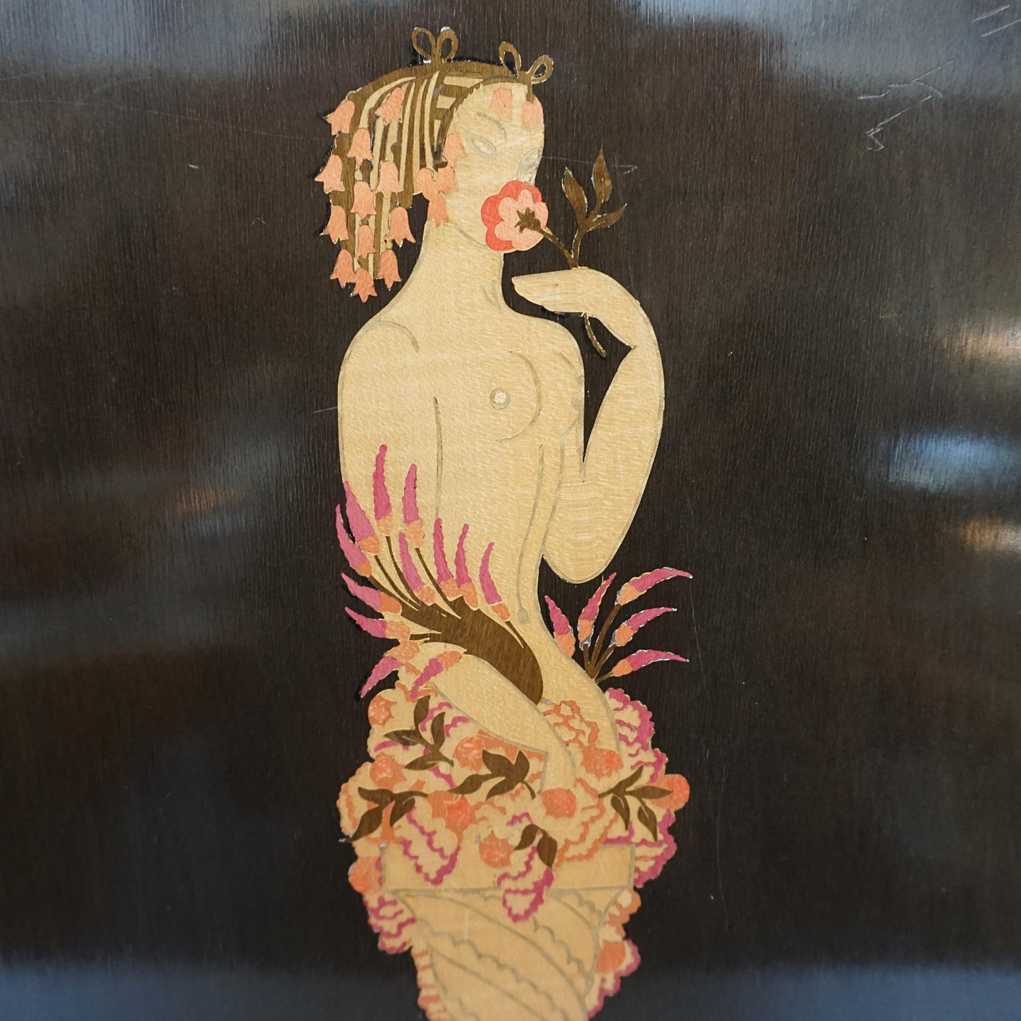 'V' by Erté (Romain de Tirtoff) Marquetry Panel In Good Condition For Sale In Forest Row, East Sussex