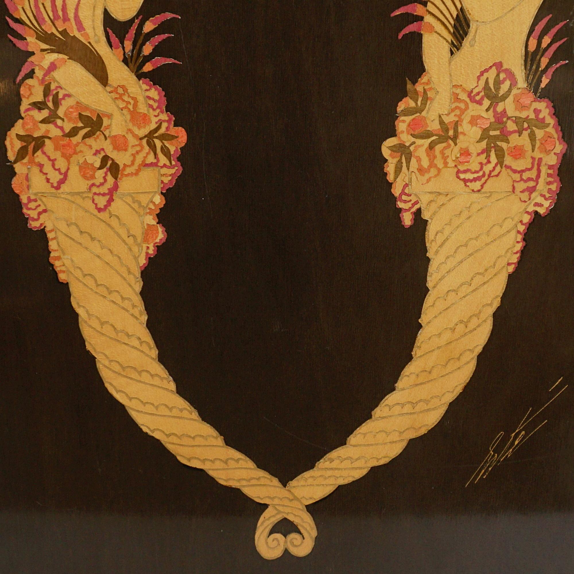Wood 'V' by Erté (Romain de Tirtoff) Marquetry Panel For Sale