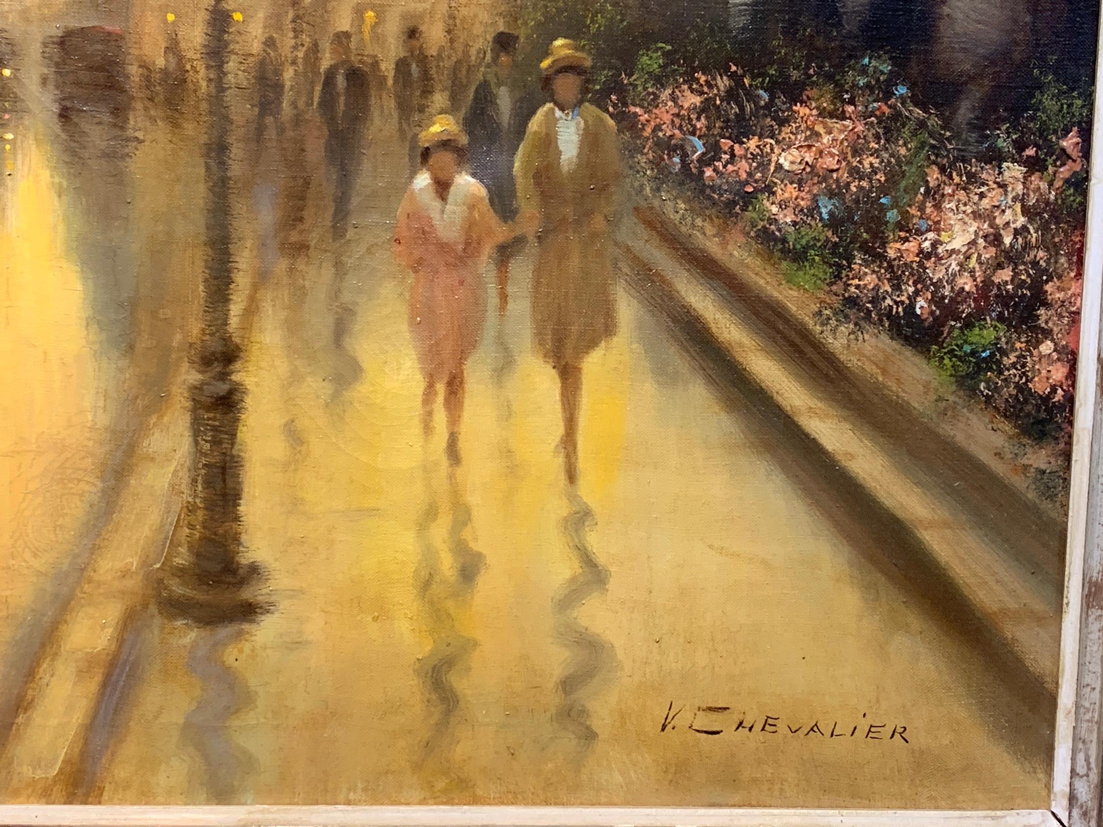 V.Chevalier

Scena di strada di Parigi al crepuscolo con figure che attraversano un ponte.

L'artista era un pittore parigino della metà del XX secolo. Ha dipinto scene di vita quotidiana a Parigi, a volte mercati di fiori, strade secondarie e le