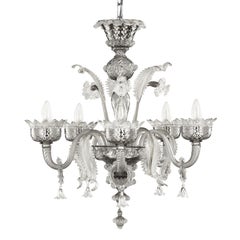Classic handcrafted Chandelier 5arms Light Grey Murano Glass by Multiforme