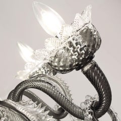 Venetian style Chandelier 5 arms Grey Murano Glass Clear Details by Multiforme