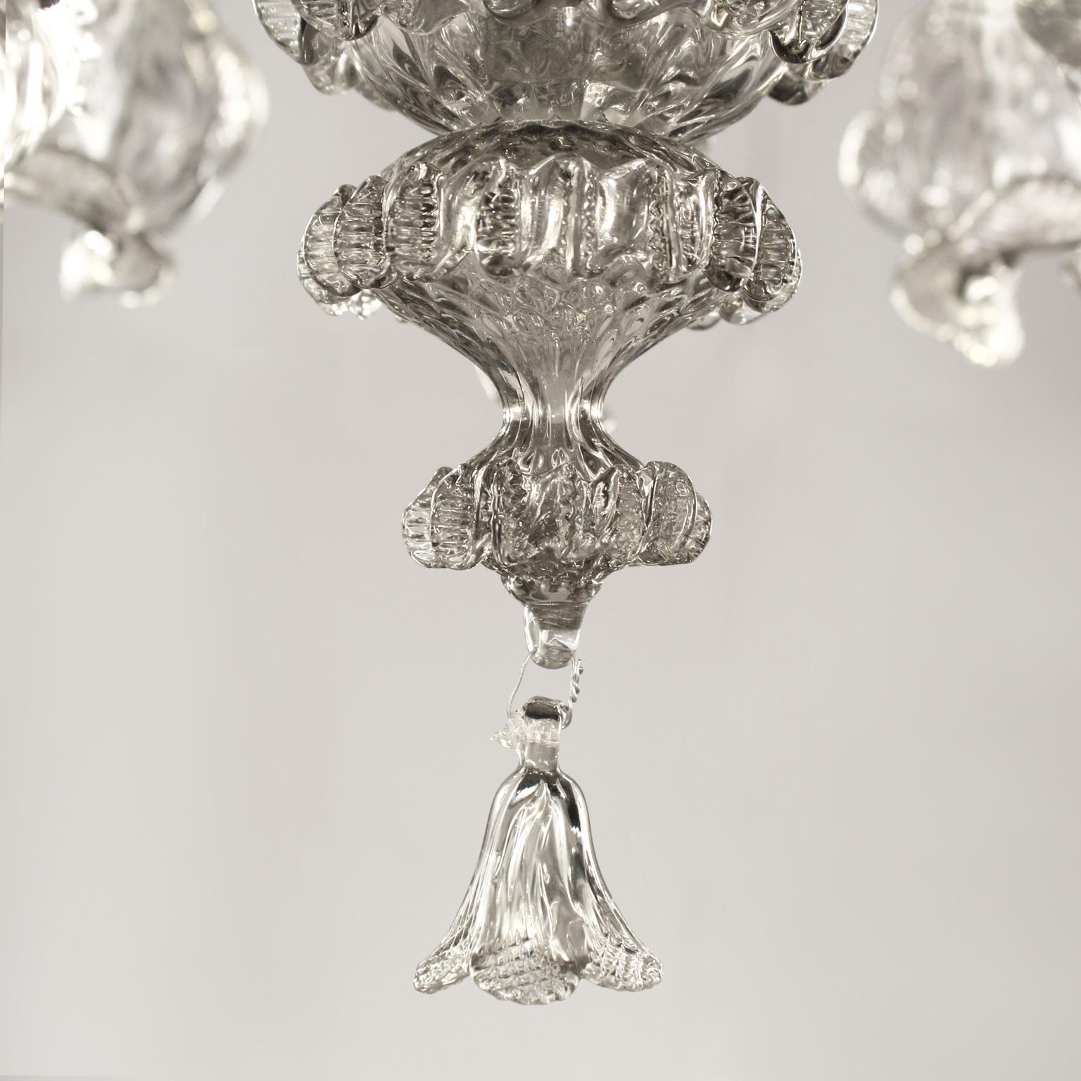 Other Classic Chandelier 5 arms Light Grey Murano Glass downward cups by Multiforme For Sale