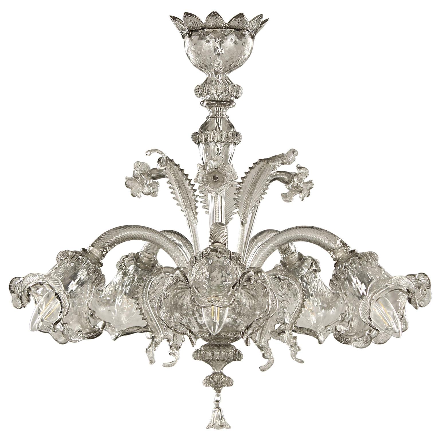 Classic Chandelier 5 arms Light Grey Murano Glass downward cups by Multiforme