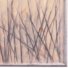 Atardecer dorado en el Delta", Paisaje estuarino modernista de mediados de siglo, Pastos acuáticos