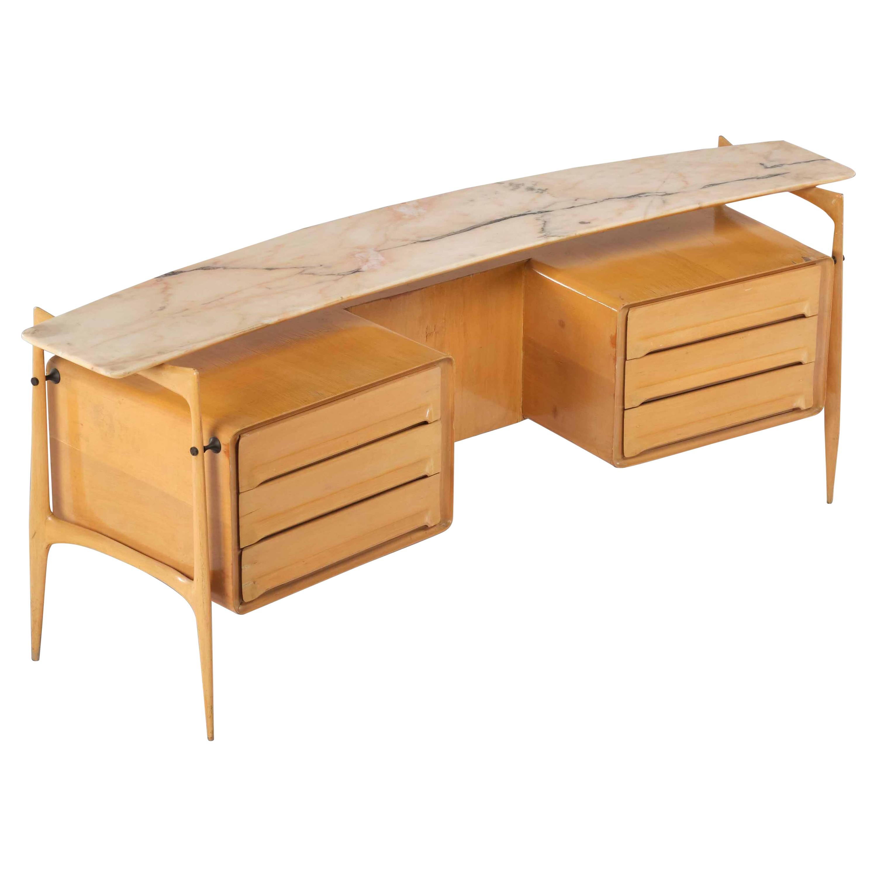 V. Dassi Drawers Maple Wood and Curved Marble Mid-Century Modern, Italy, 1950s For Sale