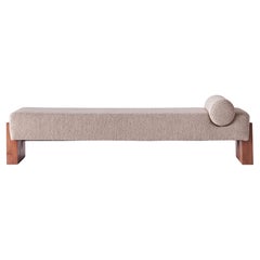 "V" Day Bed Grey Boucle and Beechwwod base