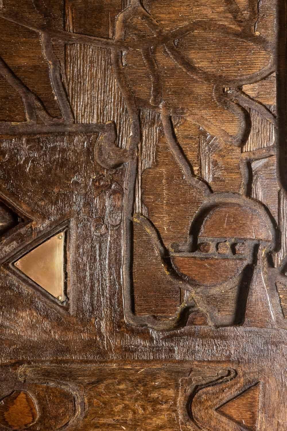 V. de Segonzac. Modernistisches Triptychon aus geschnitztem Holz. Zeitgenössisch. im Angebot 1