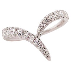 V Diamond Band Ring 14K White Gold, 20 Diamonds in Iconic Design, Wedding Band