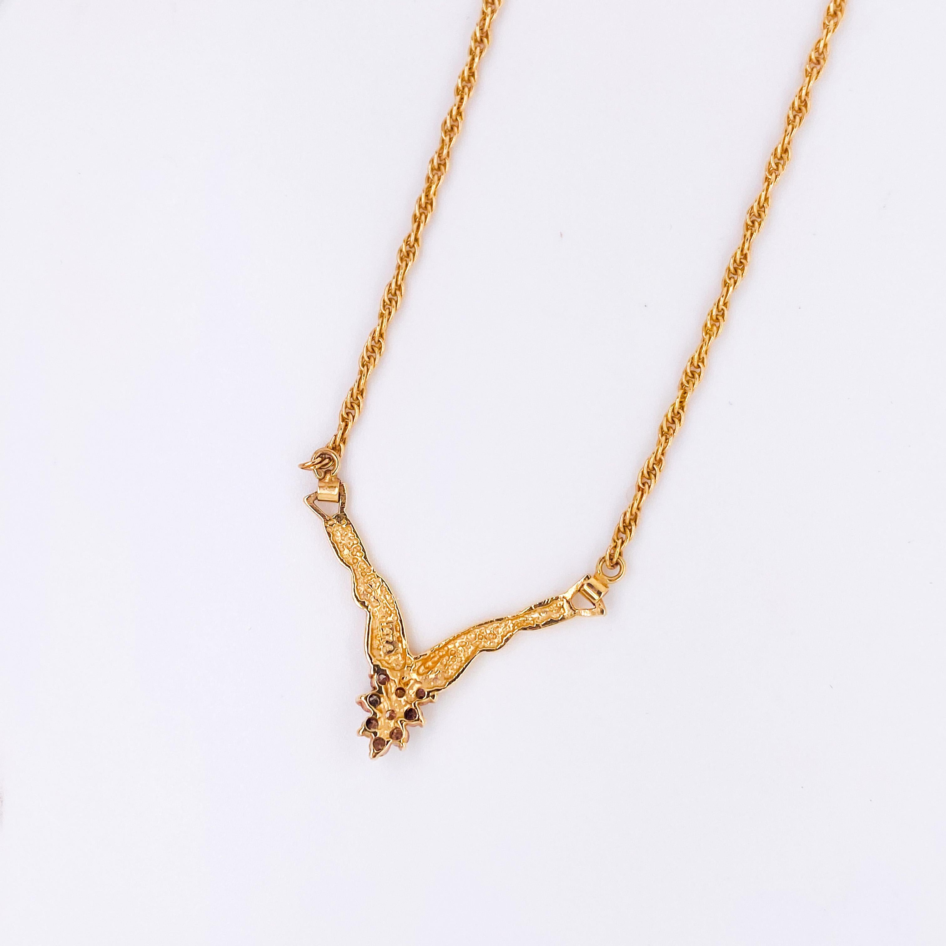 Contemporary Diamond Cluster Chevron Necklace 14K Yellow Gold V Choker Pear Cluster .35 carat For Sale