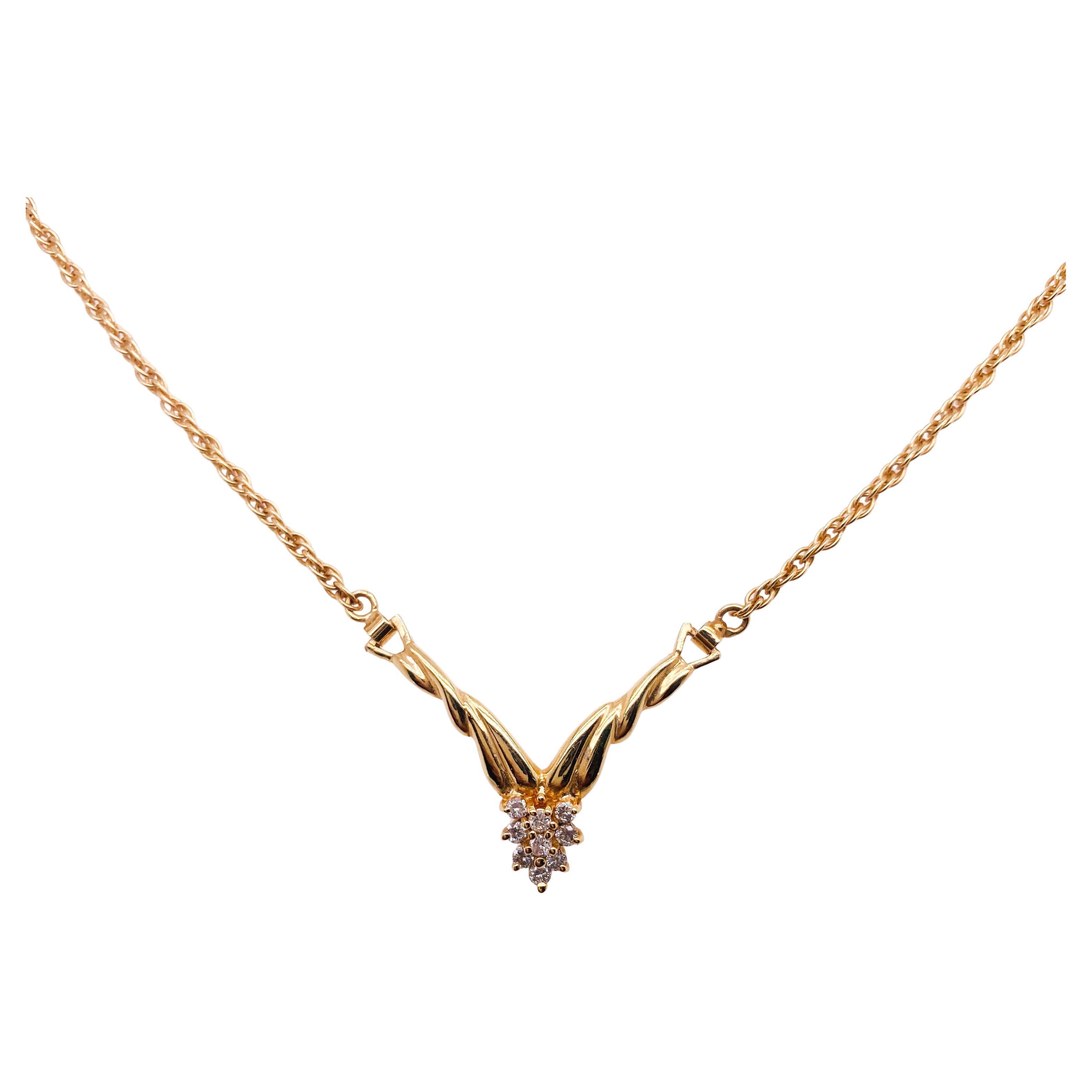 Diamond Cluster Chevron Necklace 14K Yellow Gold V Choker Pear Cluster .35 carat