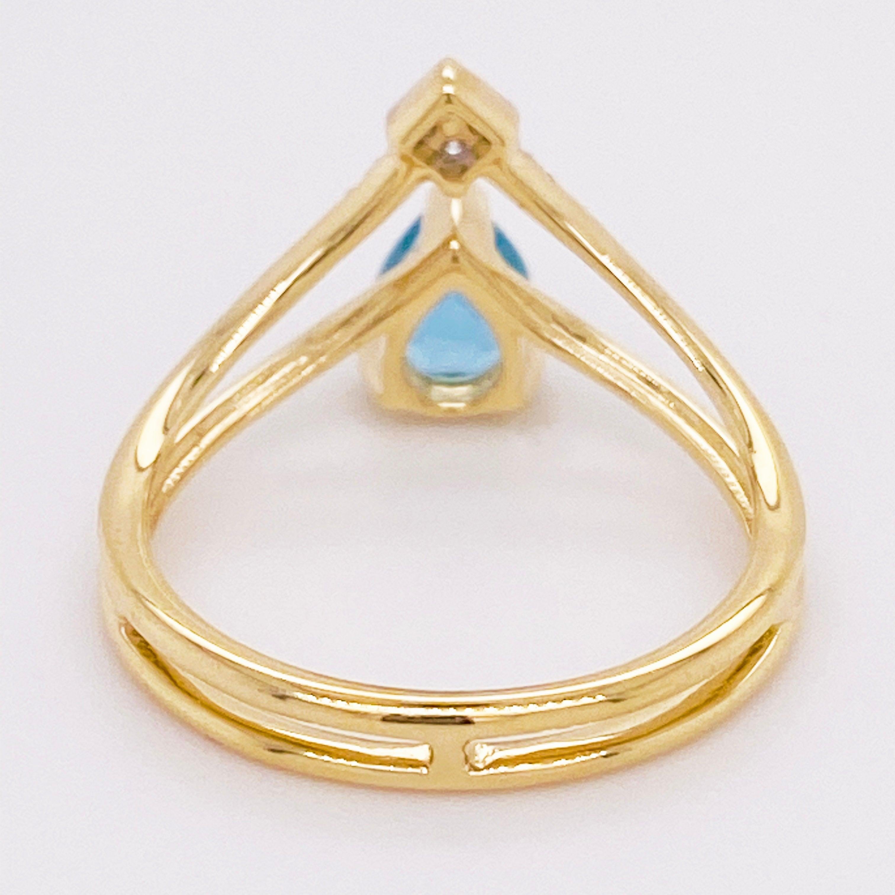 For Sale:  V Diamond Ring, 14 Karat Yellow Gold Pear Blue Topaz, Gabriel & Co. LR51454Y45BT 5