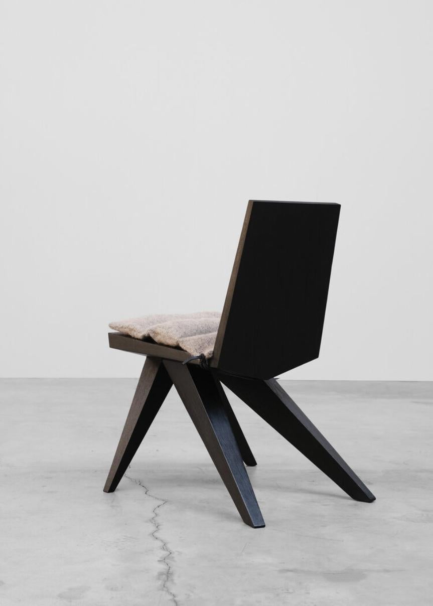 V-dining chair, Arno Declercq
Burned and waxed Iroko wood.
Measures: 46 cm wide x 57 cm long x 81 cm high / 18” wide x 22.5” long x 32” high
Seat. 45cm high x 45 cm wide x 42 cm deep / 17.7” high x 17.5” wide x 16.5” deep
17 kg - 37.5