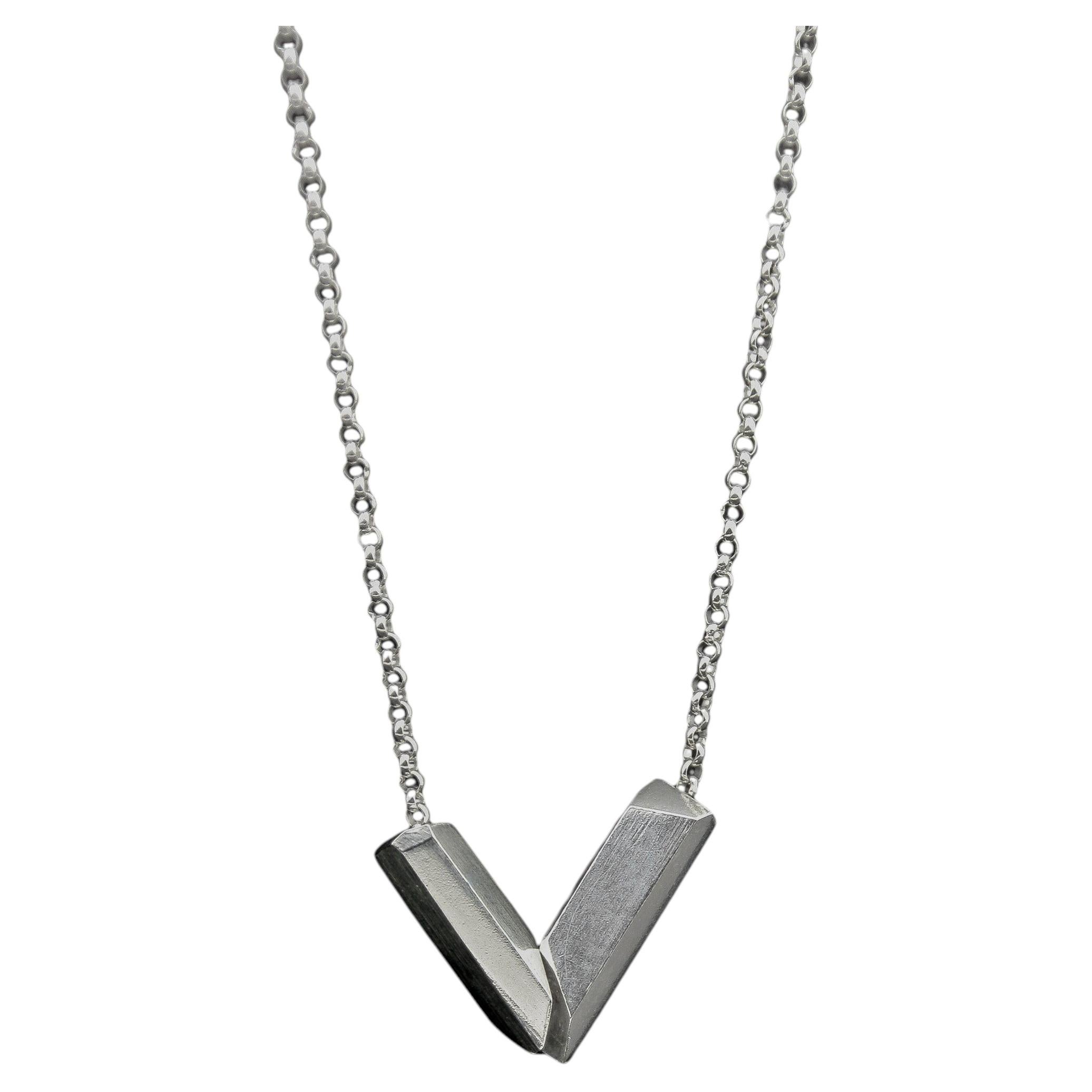 V Facet Pendant Necklace in Sterling Silver 925 by Leonie Simpson For Sale