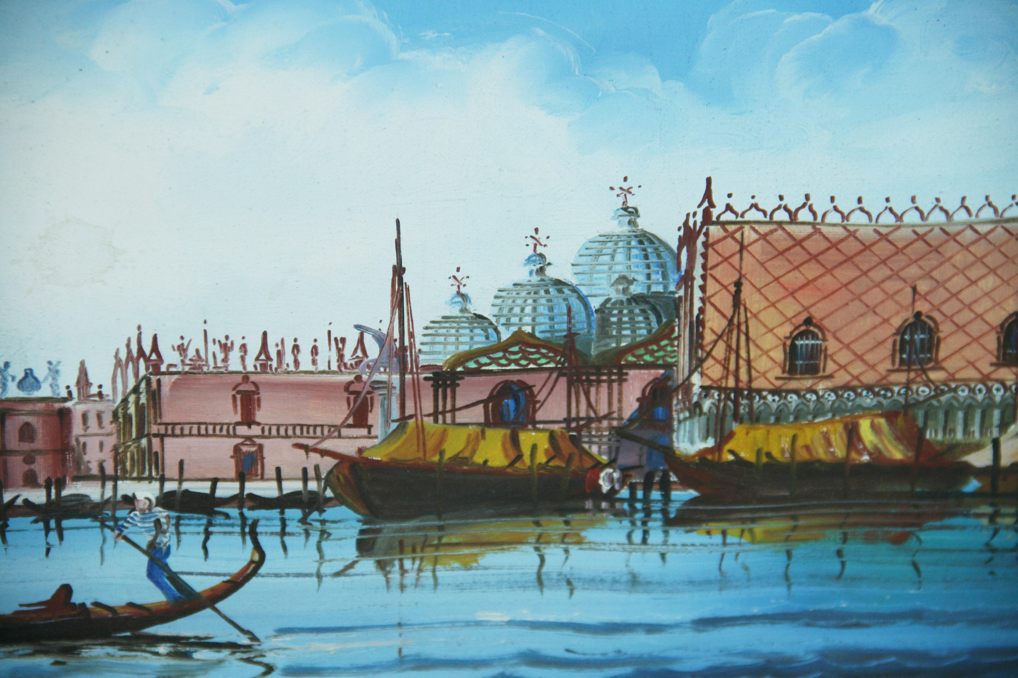 Peinture italienne d'époque représentant la place Saint-Marc vue de la lagune en vente 6