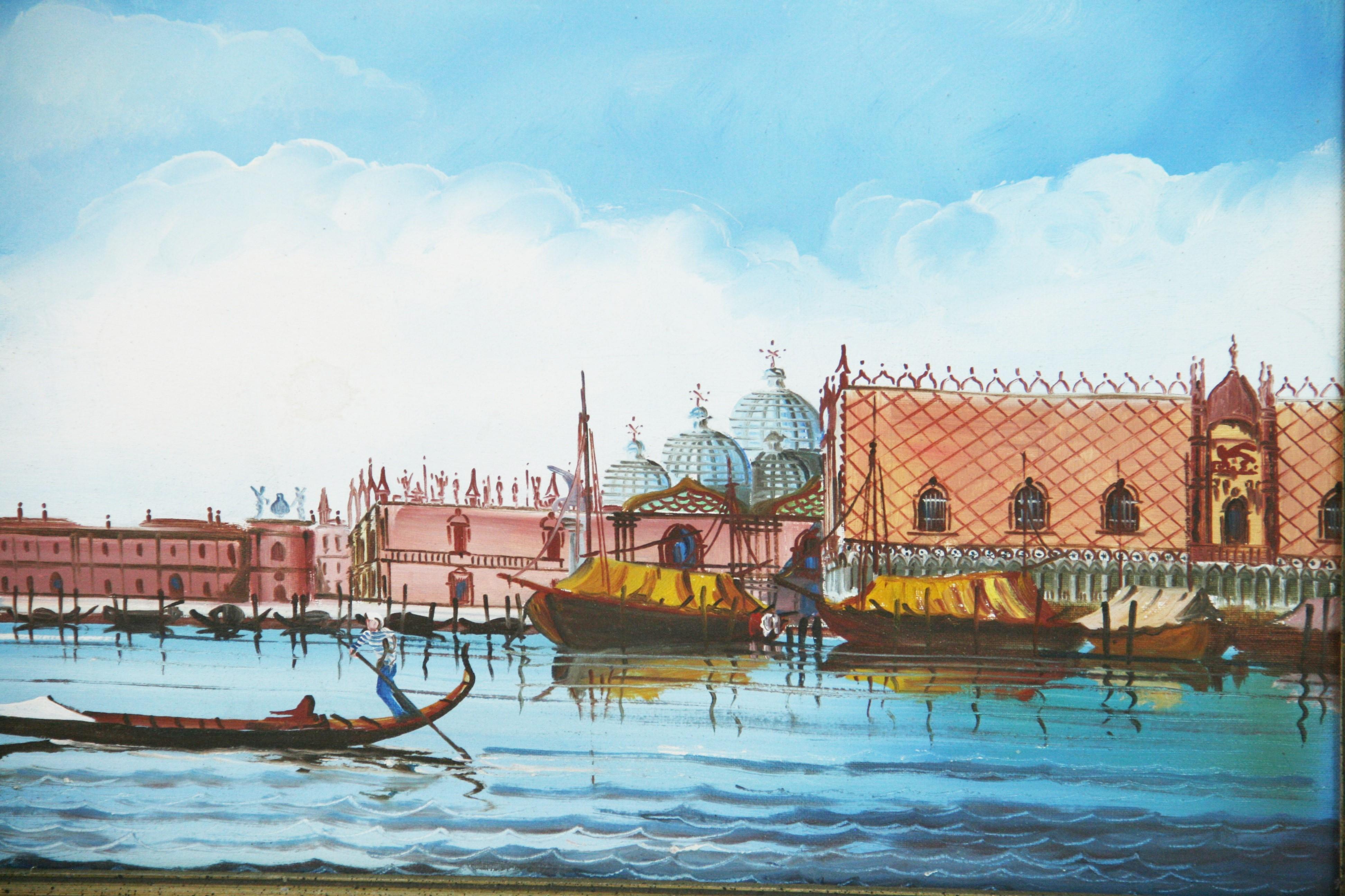 Peinture italienne d'époque représentant la place Saint-Marc vue de la lagune en vente 1