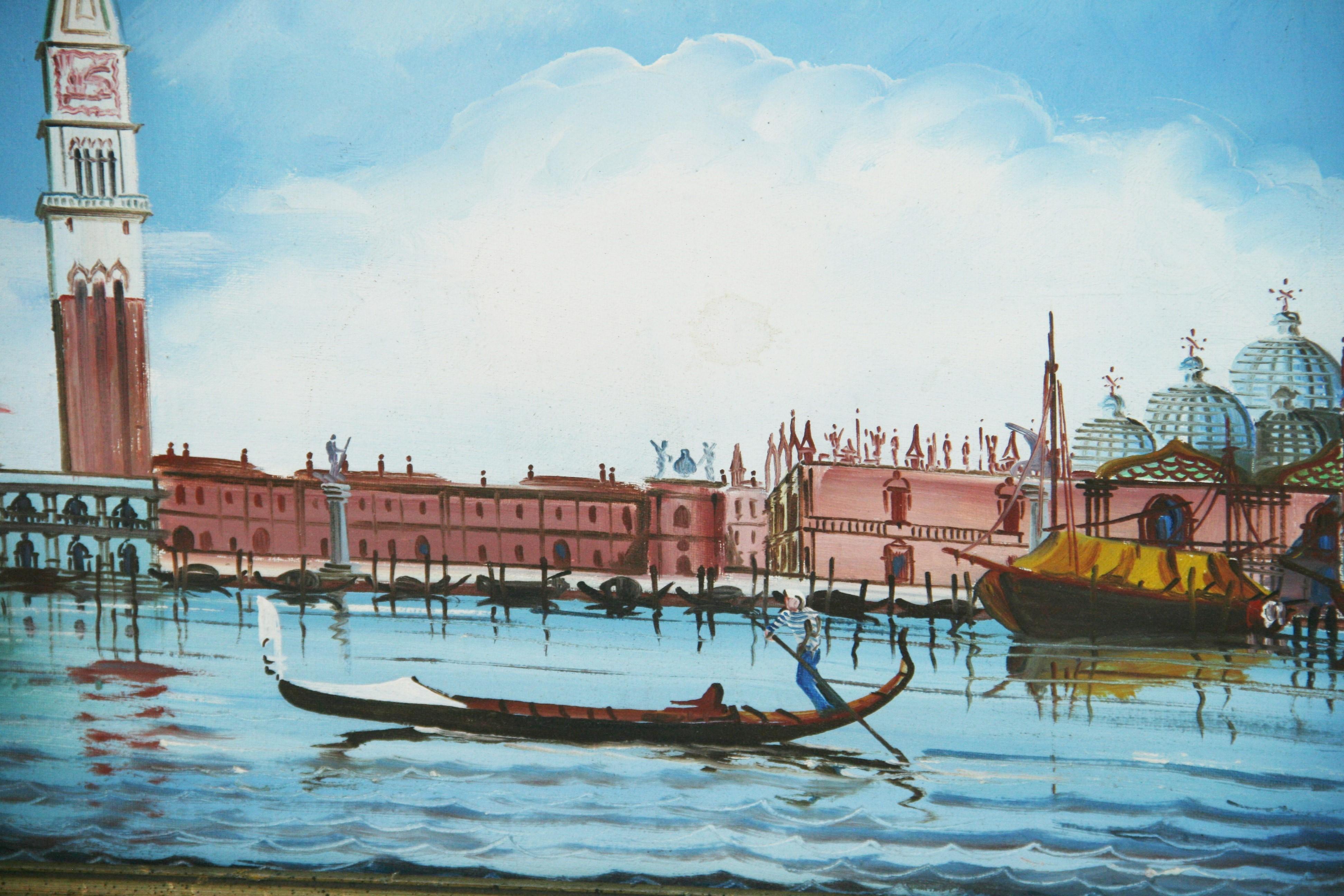 Peinture italienne d'époque représentant la place Saint-Marc vue de la lagune en vente 2