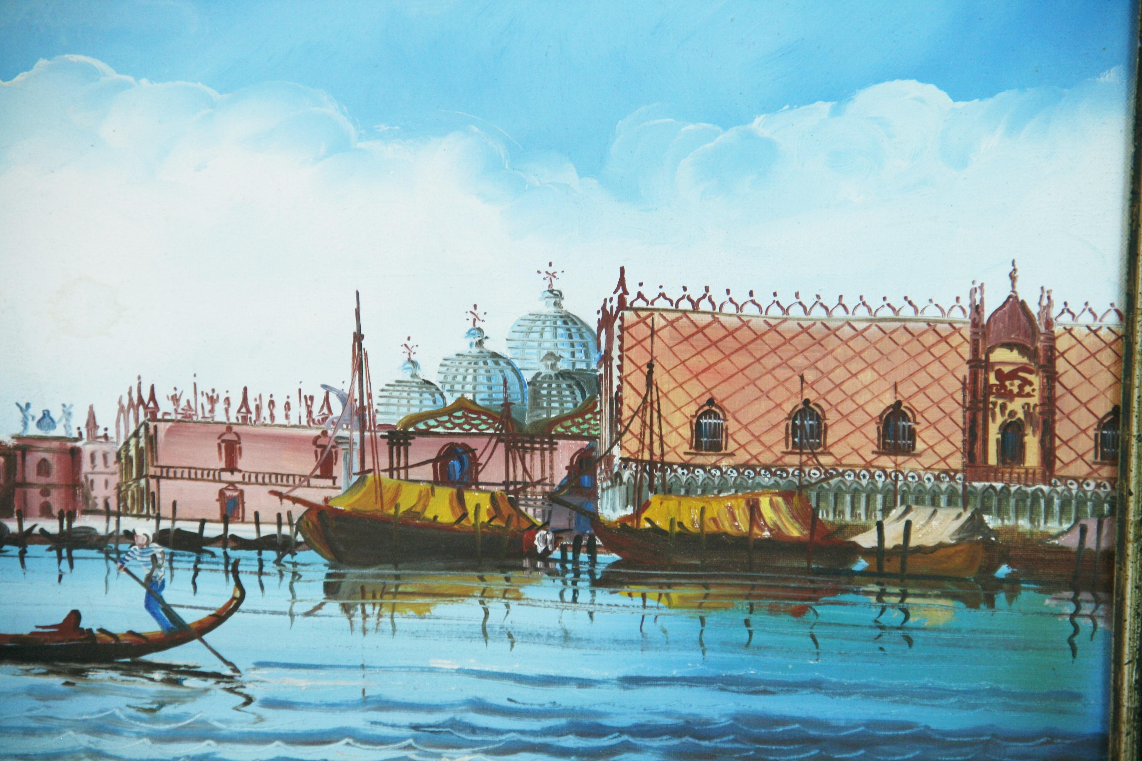 Peinture italienne d'époque représentant la place Saint-Marc vue de la lagune en vente 3