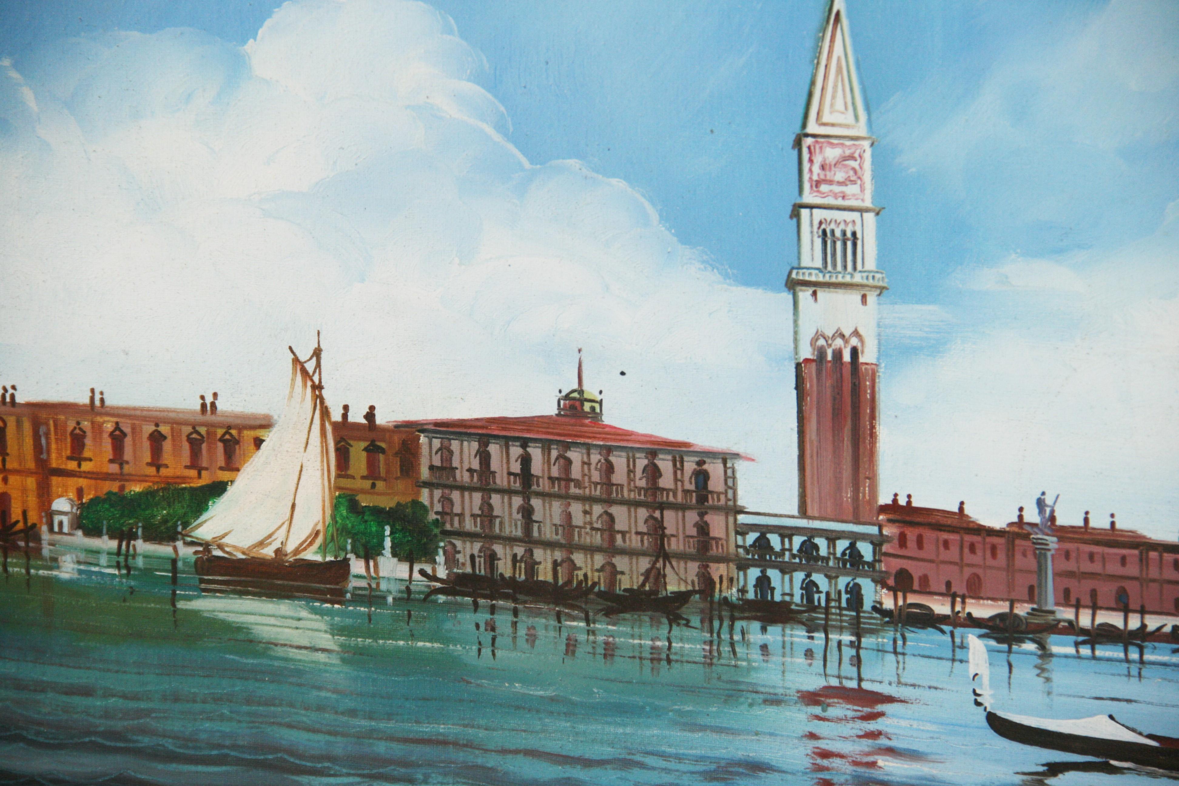Peinture italienne d'époque représentant la place Saint-Marc vue de la lagune en vente 4