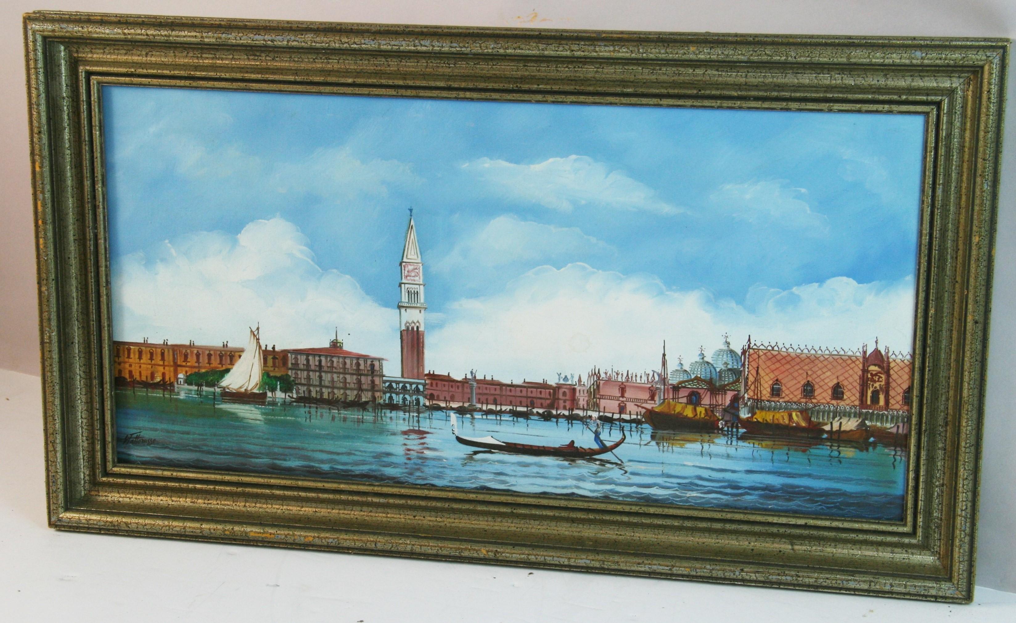 Vintage Italian Painting of Piazza San Marco As Seen from the Lagoon