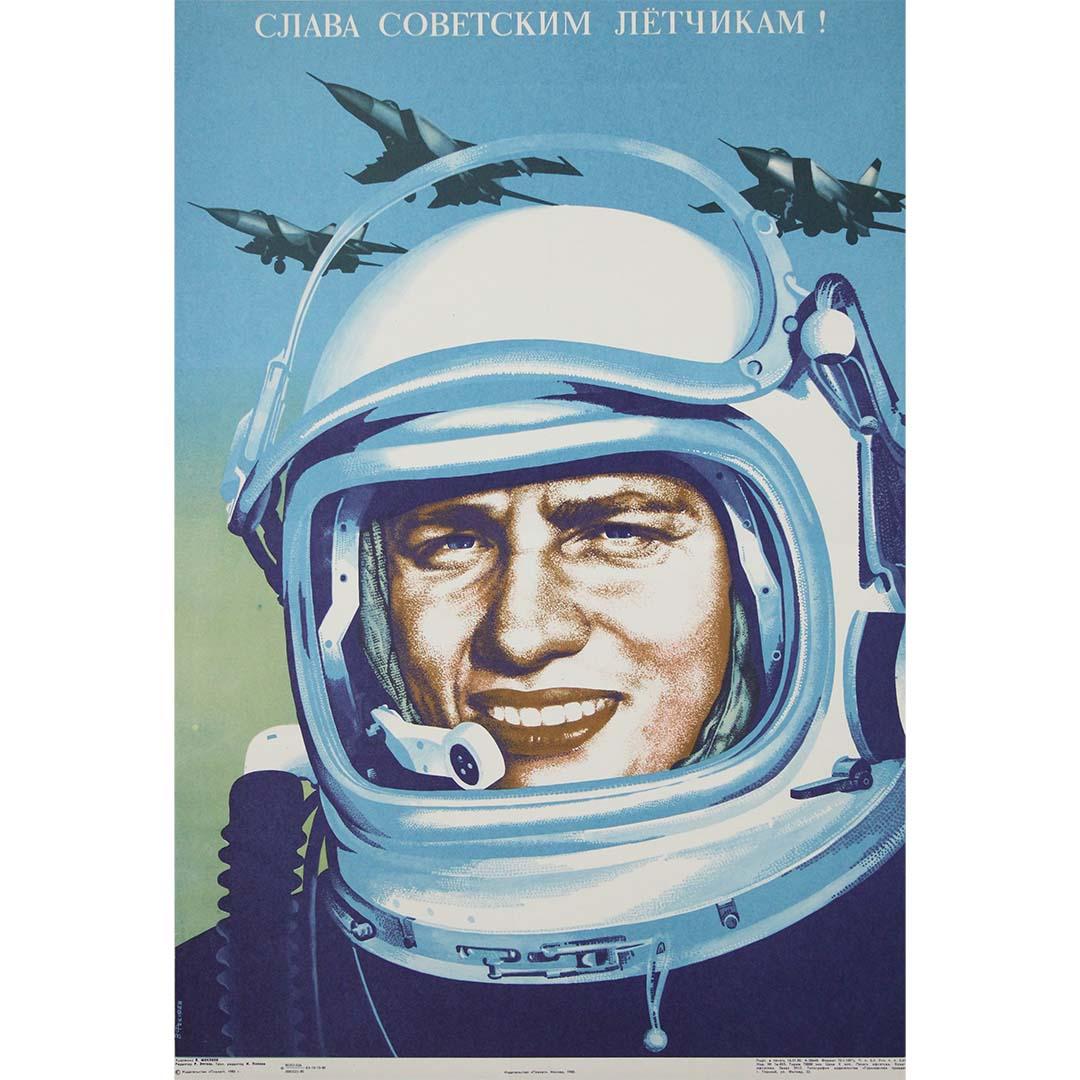 V. Feklyaev Print - 1980 Original Soviet Poster – “Glory to Soviet Pilots!”