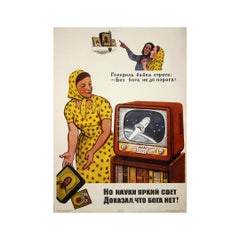 1965 original soviet poster : God does not exist! - Space race - USSR - Cold war