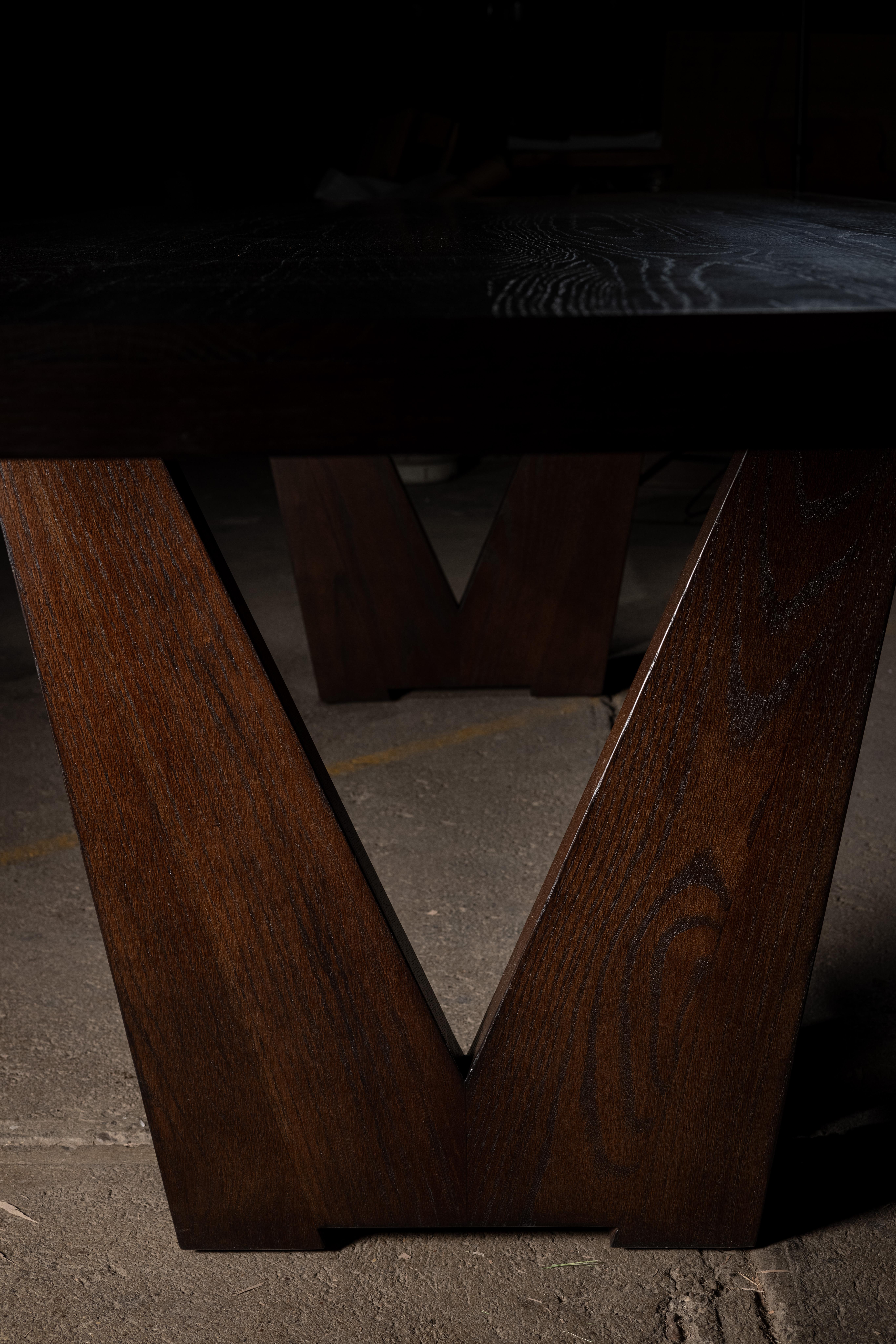 Modern V Hand-Crafted Dining Table in Solid Walnut by No Age Studio For Sale