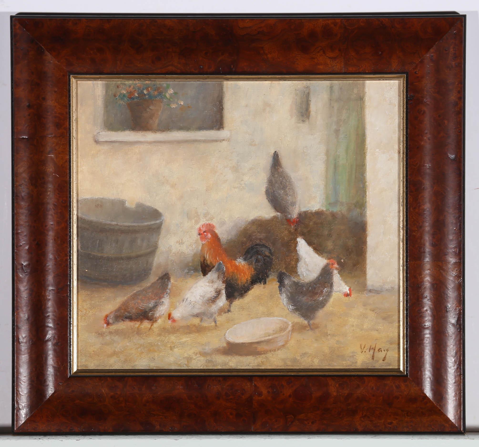 V. Hay - Framed Early 20th Century Oil, Cockerel Watch For Sale 2