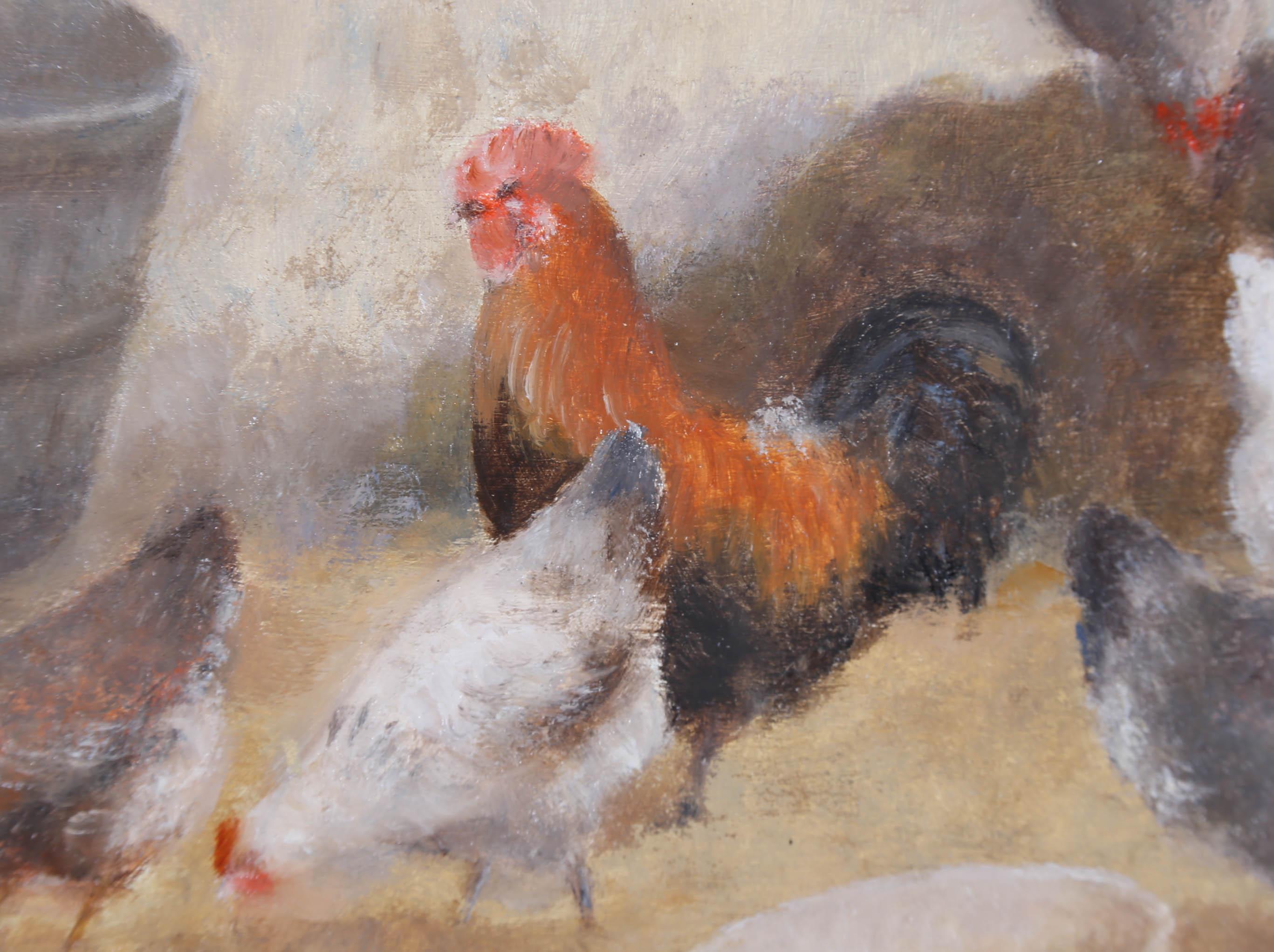 V. Hay - Framed Early 20th Century Oil, Cockerel Watch For Sale 4