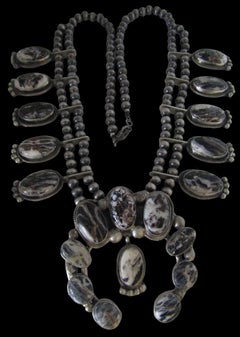 V Hicks Wild Horse White Buffalo Turquoise Sterling Navajo Squash Blossom