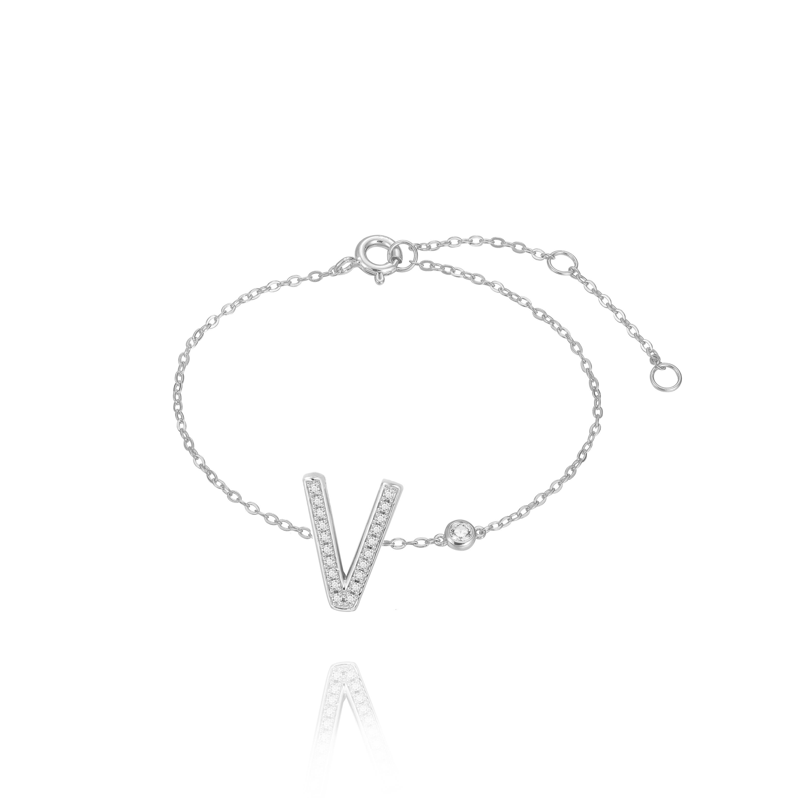 Modern V Initial Bezel Chain Anklet For Sale