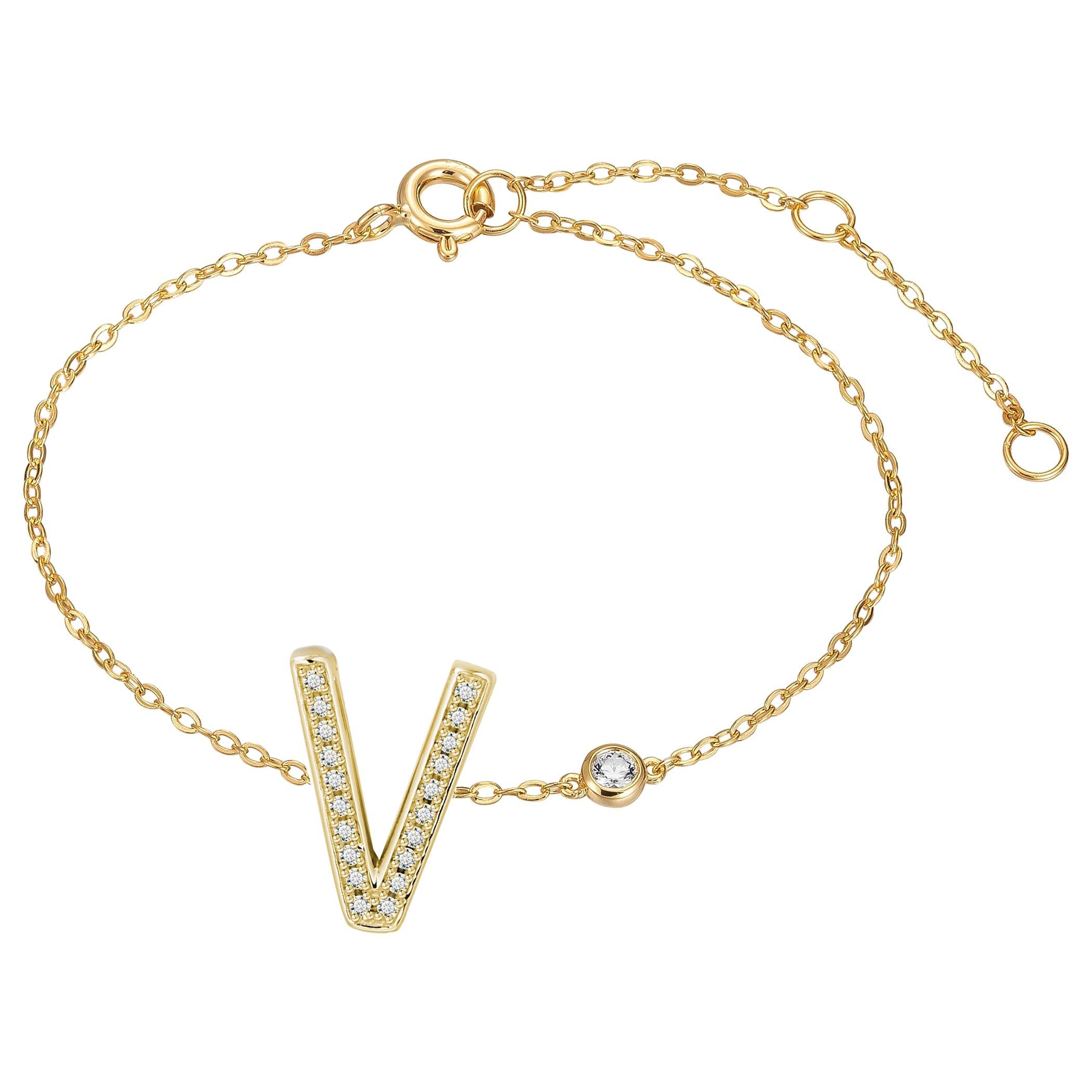 V Initial Bezel Chain Anklet For Sale