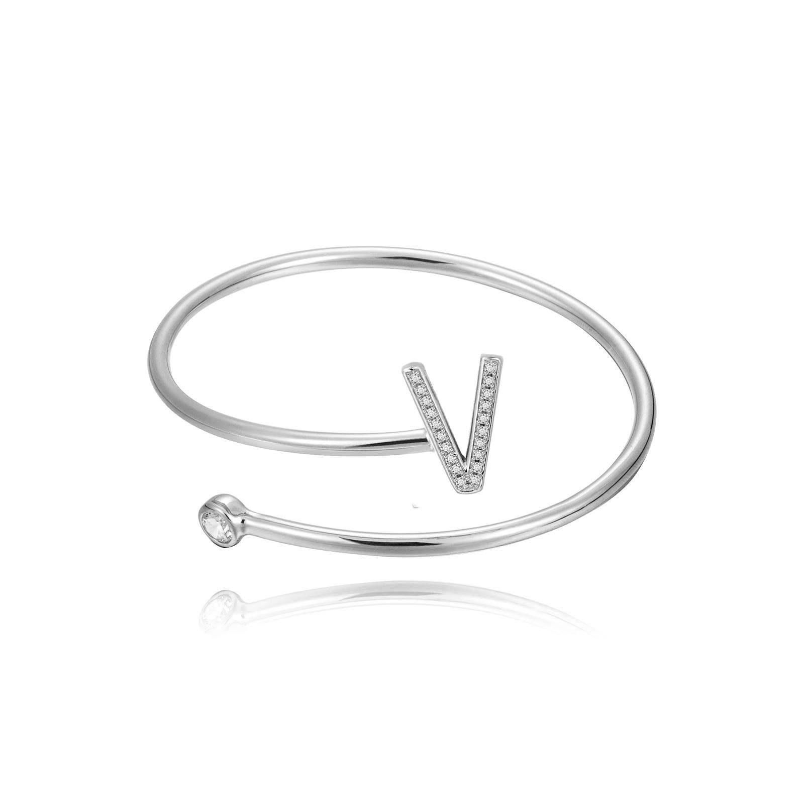 Modern V Initial Wire Bezel Cuff For Sale