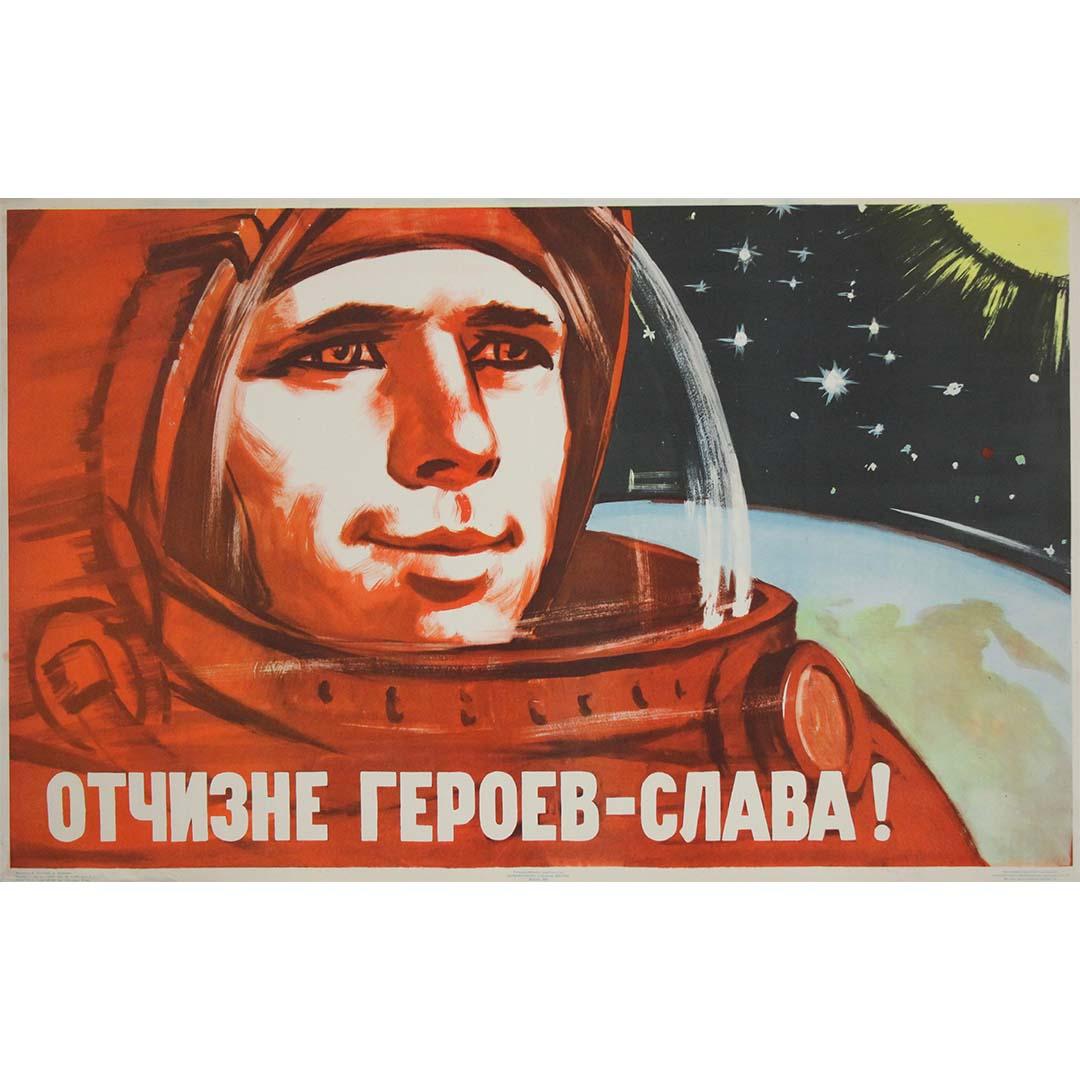 Affiche soviétique originale de 1961 : "Gloire à la patrie des héros !" - La course à l'espace