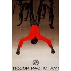 Vintage 1972 Soviet poster by V. Karakashev, titled "Shame on Racists"