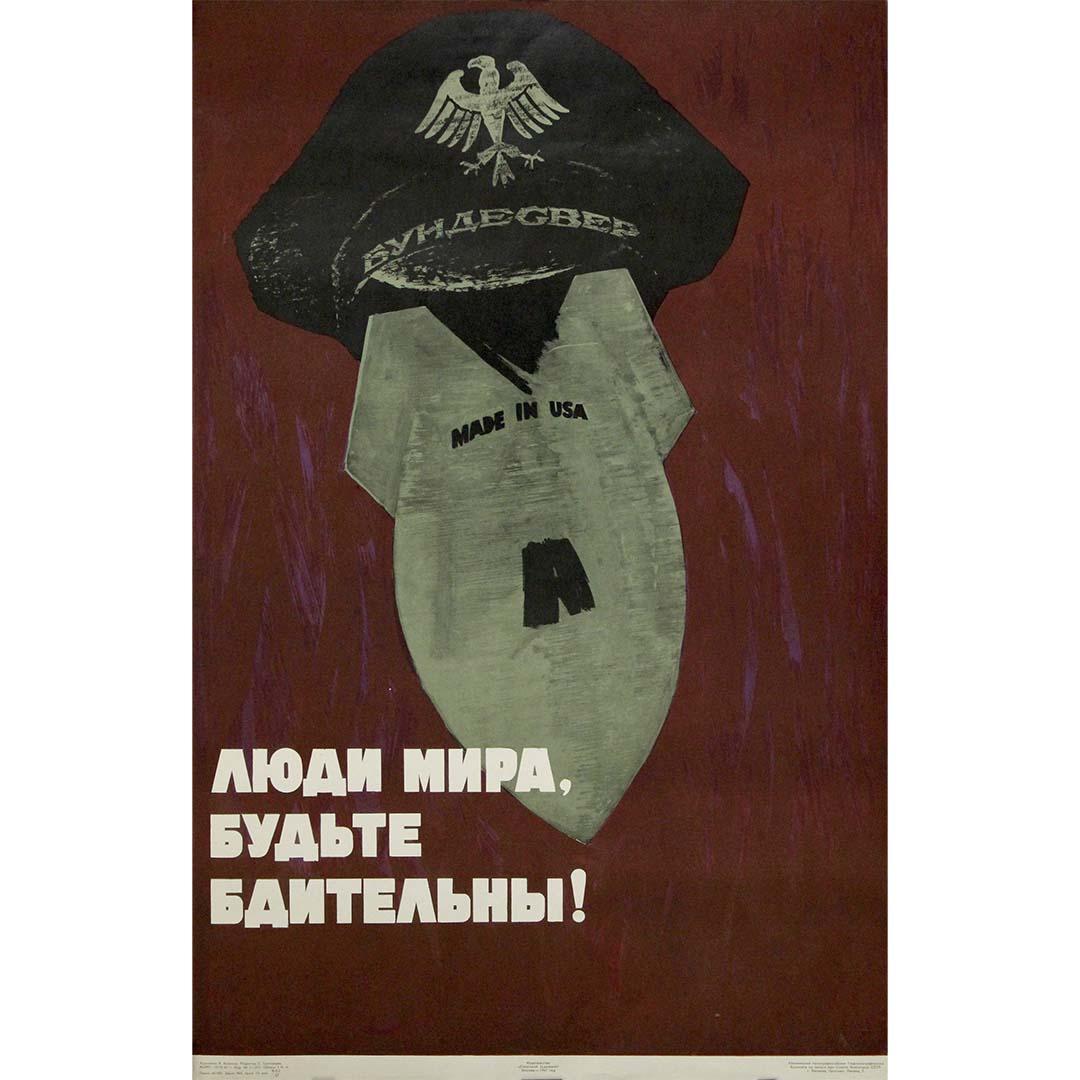 Original 1967 Soviet propaganda poster People of the World, Be Vigilant! USSR