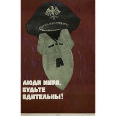 Original 1967 Soviet propaganda poster People of the World, Be Vigilant! USSR