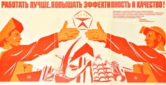 Affiche rétro originale soviétique Work Better Industry Efficiency Quality (efficacité de l'industrie) URSS CCCP