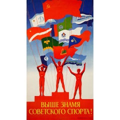 1977 Original Soviet Sports Poster by Kuzmichev “Raise the Banner of Sport”