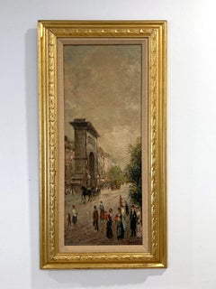 "Arc de Triomphe" French Impressionist Pair of Oil Paintings on Canvas Framed