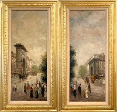 "Arc de Triomphe" French Impressionist Pair of Oil Paintings on Canvas Framed