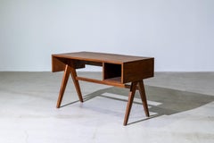 V-leg Desk With hole by Pierre Jeanneret for Chandigarh, India, Circa 1960